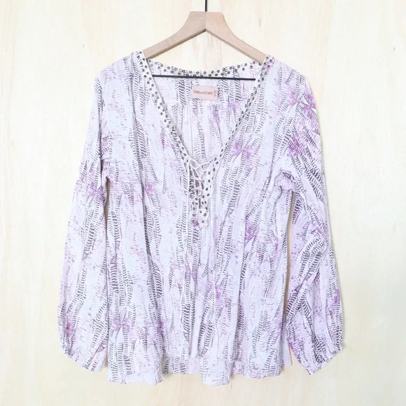 Zadig & Voltaire Tiny Pattern Cotton Blouse Purple White Size Medium runs Large - Picture 2 of 4